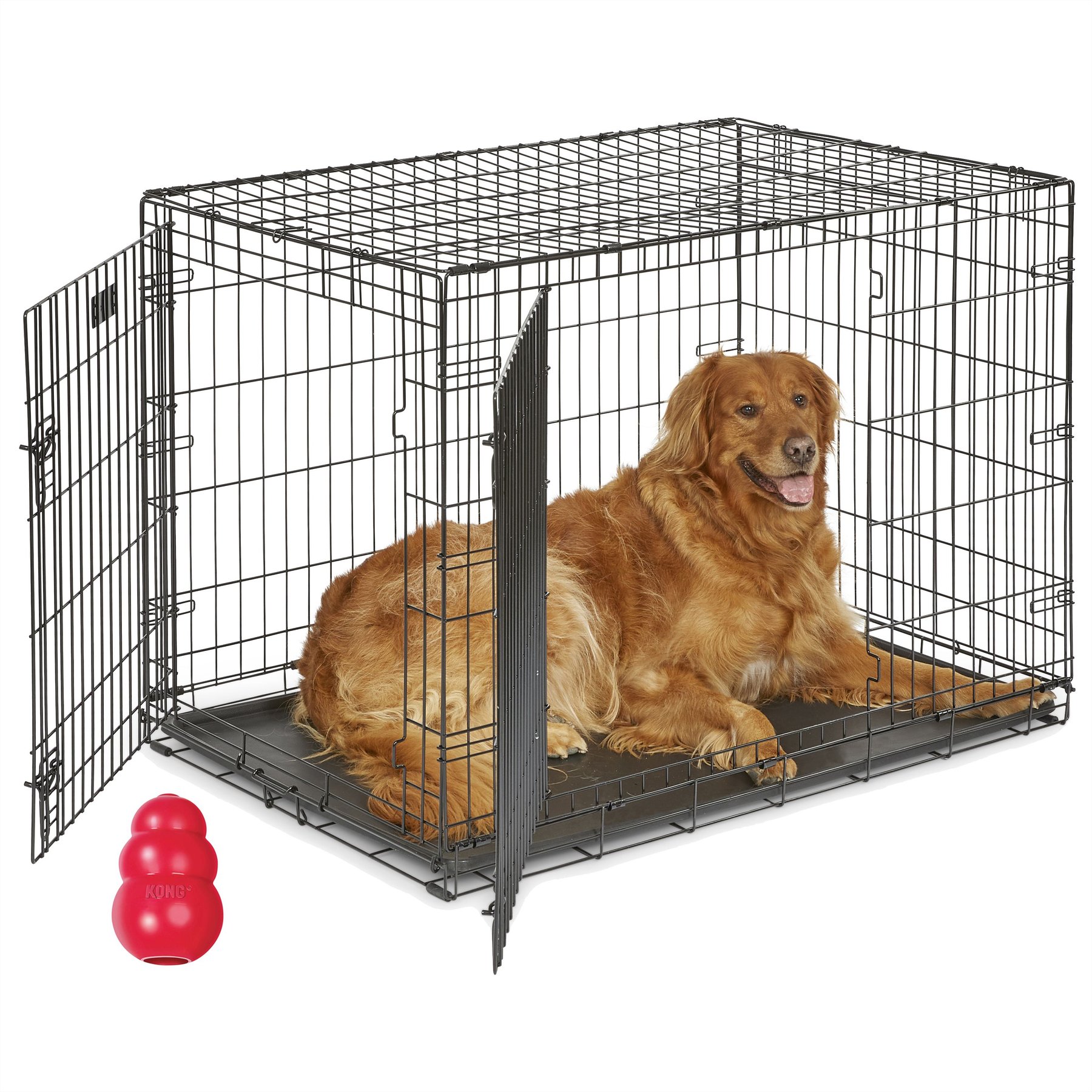 MidWest iCrate Fold & Carry Double Door Collapsible Wire Dog Crate, 42 inch + KONG Classic Dog Toy, Large
