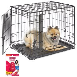 MidWest iCrate Fold & Carry Double Door Collapsible Wire Dog Crate + KONG Classic Dog Toy, Small