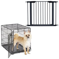 MidWest iCrate Fold & Carry Single Door Collapsible Dog Crate, 24 inch + Steel Pet Gate, Graphite, 29-in