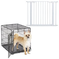 MidWest iCrate Fold & Carry Single Door Collapsible Dog Crate, 24 inch + Steel Pet Gate, White, 29-in