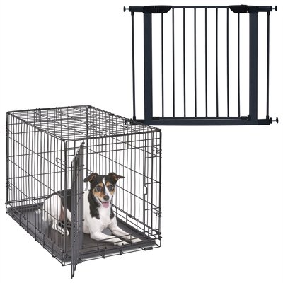 MidWest MidWest iCrate Fold & Carry Single Door Collapsible Dog Crate, 30 inch + Steel Pet Gate, Graphite, 29-in