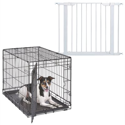 MidWest MidWest iCrate Fold & Carry Single Door Collapsible Dog Crate, 30 inch + Steel Pet Gate, White, 29-in
