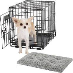 MidWest iCrate Fold & Carry Single Door Collapsible Wire Crate, 18 inch + Quiet Time Ombre Swirl Dog Crate Mat, Grey, 18-in
