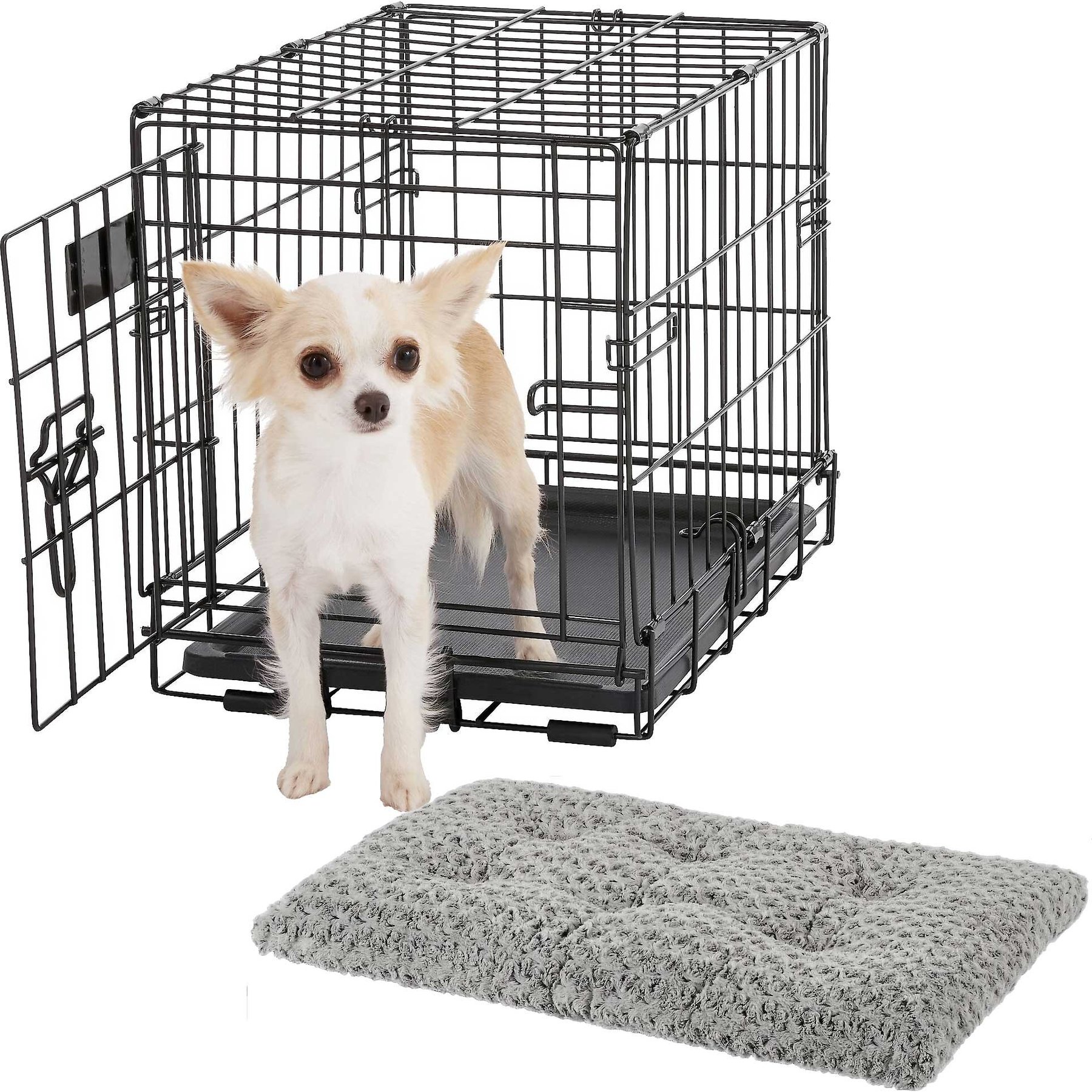 MidWest iCrate Fold & Carry Single Door Collapsible Wire Crate, 18 inch + Quiet Time Ombre Swirl Dog Crate Mat, Grey, 18-in