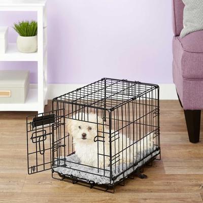 Show full view: MidWest iCrate Fold & Carry Single Door Collapsible Wire Crate, 18 inch + Quiet Time Ombre Swirl Dog Crate Mat, Grey, 18-in slide 9 of 10