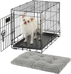 MidWest iCrate Fold & Carry Single Door Collapsible Wire Crate, 22 inch + Quiet Time Ombre Swirl Dog Crate Mat, Grey, 22-in