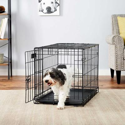 Show full view: MidWest iCrate Fold & Carry Single Door Collapsible Wire Crate, 30 inch + Quiet Time Ombre Swirl Dog Crate Mat, Grey, 30-in slide 5 of 10