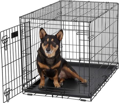 Show full view: MidWest iCrate Fold & Carry Single Door Collapsible Wire Crate, 36 inch + Quiet Time Ombre Swirl Dog Crate Mat, Grey, 36-in slide 2 of 10