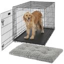 MidWest iCrate Fold & Carry Single Door Collapsible Wire Crate, 48 inch + Quiet Time Ombre Swirl Dog Crate Mat, Grey, 48-in