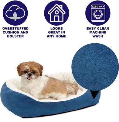 Show full view: MidWest Overstuffed Micro-Terry Cuddle Dog & Cat Bed, Blue, Medium slide 3 of 5