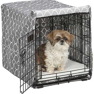 MidWest MidWest Quiet Time Crate Cover, Gray Geometric, 24-in
