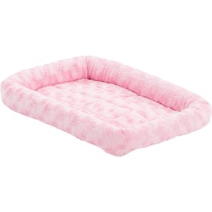 MidWest Quiet Time Fashion Plush Bolster Dog Crate Mat, Pink, 22-in