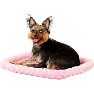 MidWest Quiet Time Fashion Plush Bolster Dog Crate Mat, Pink, 24-in