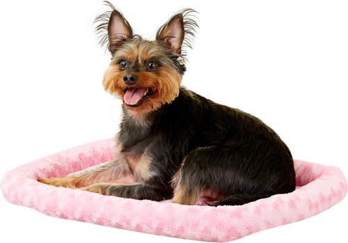 MidWest Quiet Time Fashion Plush Bolster Dog Crate Mat, Pink