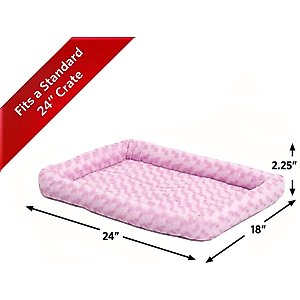 MidWest Quiet Time Fashion Plush Bolster Dog Crate Mat, Pink, 24-in