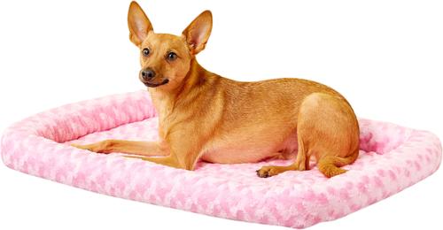 Show full view: MidWest Quiet Time Fashion Plush Bolster Dog Crate Mat, Pink, 30-in slide 2 of 8