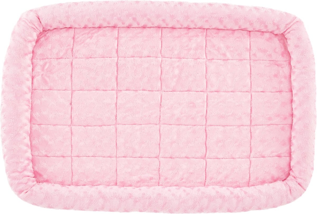 MidWest Quiet Time Fashion Plush Bolster Dog Crate Mat, Pink