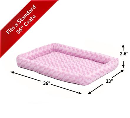 Show full view: MidWest Quiet Time Fashion Plush Bolster Dog Crate Mat, Pink, 36-in slide 6 of 8