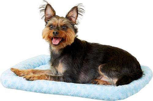 Show full view: MidWest Quiet Time Fashion Plush Bolster Dog Crate Mat, Powder Blue, 24-in slide 3 of 8