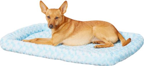 Show full view: MidWest Quiet Time Fashion Plush Bolster Dog Crate Mat, Powder Blue, 30-in slide 2 of 7