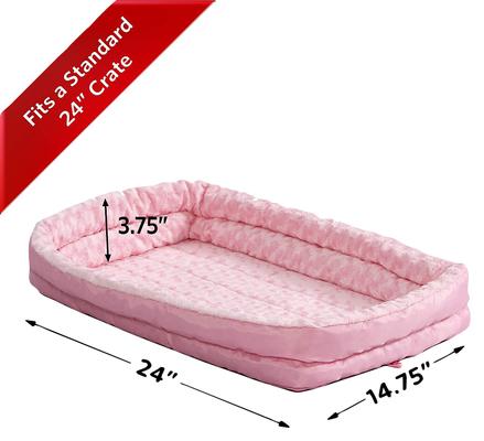 Show full view: MidWest Quiet Time Fashion Plush Double Bolster Dog Crate Mat, Pink, 24-in slide 2 of 6