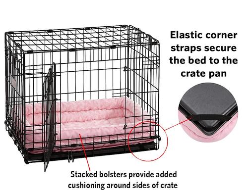 Show full view: MidWest Quiet Time Fashion Plush Double Bolster Dog Crate Mat, Pink, 30-in slide 3 of 6