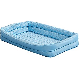 MidWest Quiet Time Fashion Plush Double Bolster Dog Crate Mat, Powder Blue, 18-in