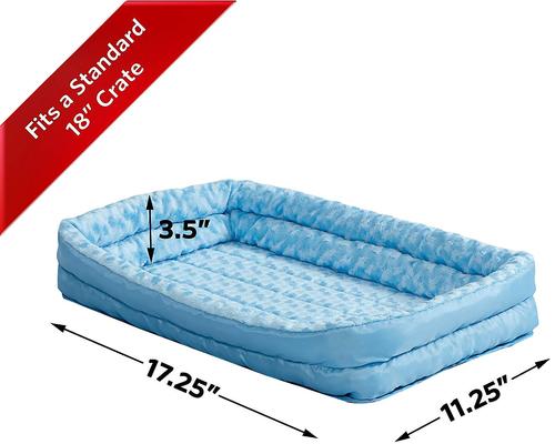 Show full view: MidWest Quiet Time Fashion Plush Double Bolster Dog Crate Mat, Powder Blue, 18-in slide 2 of 6