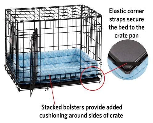 Show full view: MidWest Quiet Time Fashion Plush Double Bolster Dog Crate Mat, Powder Blue, 18-in slide 3 of 6