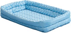 MidWest Quiet Time Fashion Plush Double Bolster Dog Crate Mat, Powder Blue, 36-in