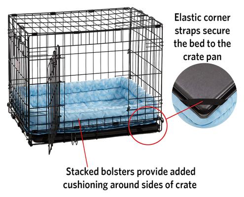 Show full view: MidWest Quiet Time Fashion Plush Double Bolster Dog Crate Mat, Powder Blue, 36-in slide 4 of 7