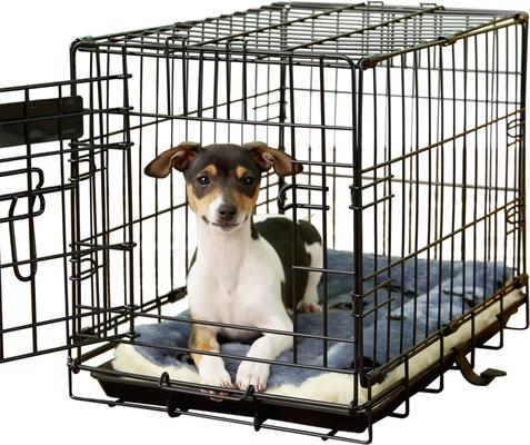 Show full view: MidWest Quiet Time Fleece Reversible Dog Crate Mat, Blue Paw Print, 18-in slide 3 of 9