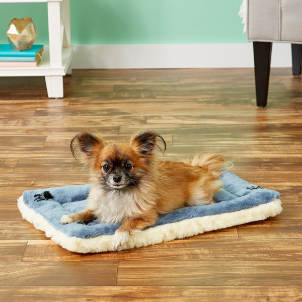 Show full view: MidWest Quiet Time Fleece Reversible Dog Crate Mat, Blue Paw Print, 22-in slide 4 of 8