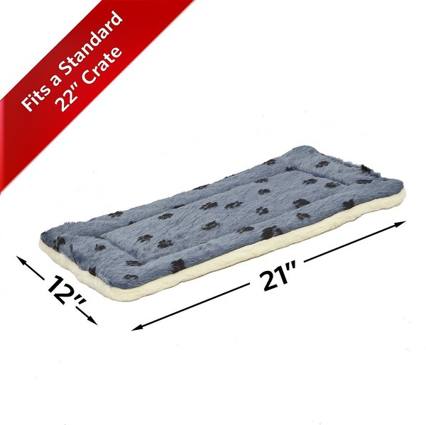Show full view: MidWest Quiet Time Fleece Reversible Dog Crate Mat, Blue Paw Print, 22-in slide 5 of 8