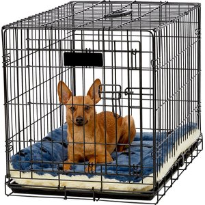 MidWest Quiet Time Fleece Reversible Dog Crate Mat, Blue Paw Print, 30-in