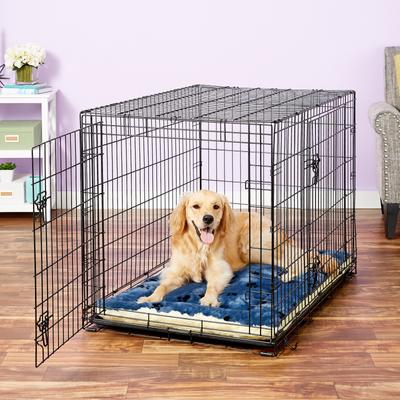 Show full view: MidWest Quiet Time Fleece Reversible Dog Crate Mat, Blue Paw Print, 42-in slide 3 of 8