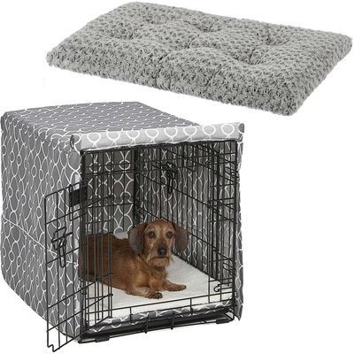 MidWest MidWest Quiet Time Ombre Swirl Crate Mat, Grey, 30-in + Quiet Time Crate Cover, Gray Geometric, 30-in