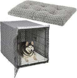 MidWest Quiet Time Ombre Swirl Crate Mat, Grey, 48-in + Quiet Time Crate Cover, Gray Geometric, 48-in
