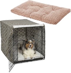 MidWest Quiet Time Ombre Swirl Crate Mat, Taupe, 42-in + Quiet Time Crate Cover, Brown Geometric, 42-in