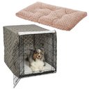 MidWest Quiet Time Ombre Swirl Crate Mat, Taupe, 42-in + Quiet Time Crate Cover, Brown Geometric, 42-in