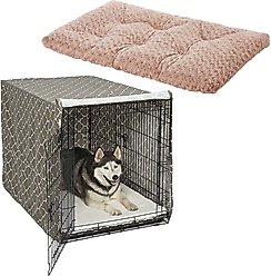 MidWest Quiet Time Ombre Swirl Crate Mat, Taupe, 48-in + Quiet Time Crate Cover, Brown Geometric, 48-in
