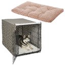 MidWest Quiet Time Ombre Swirl Crate Mat, Taupe, 48-in + Quiet Time Crate Cover, Brown Geometric, 48-in