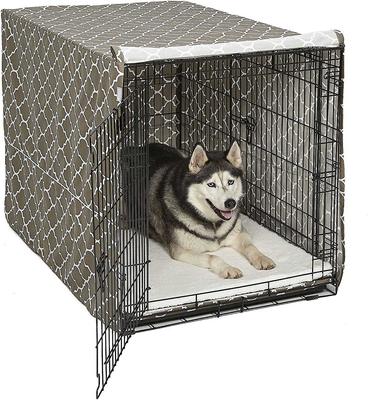 Show full view: MidWest Quiet Time Ombre Swirl Crate Mat, Taupe, 48-in + Quiet Time Crate Cover, Brown Geometric, 48-in slide 6 of 9