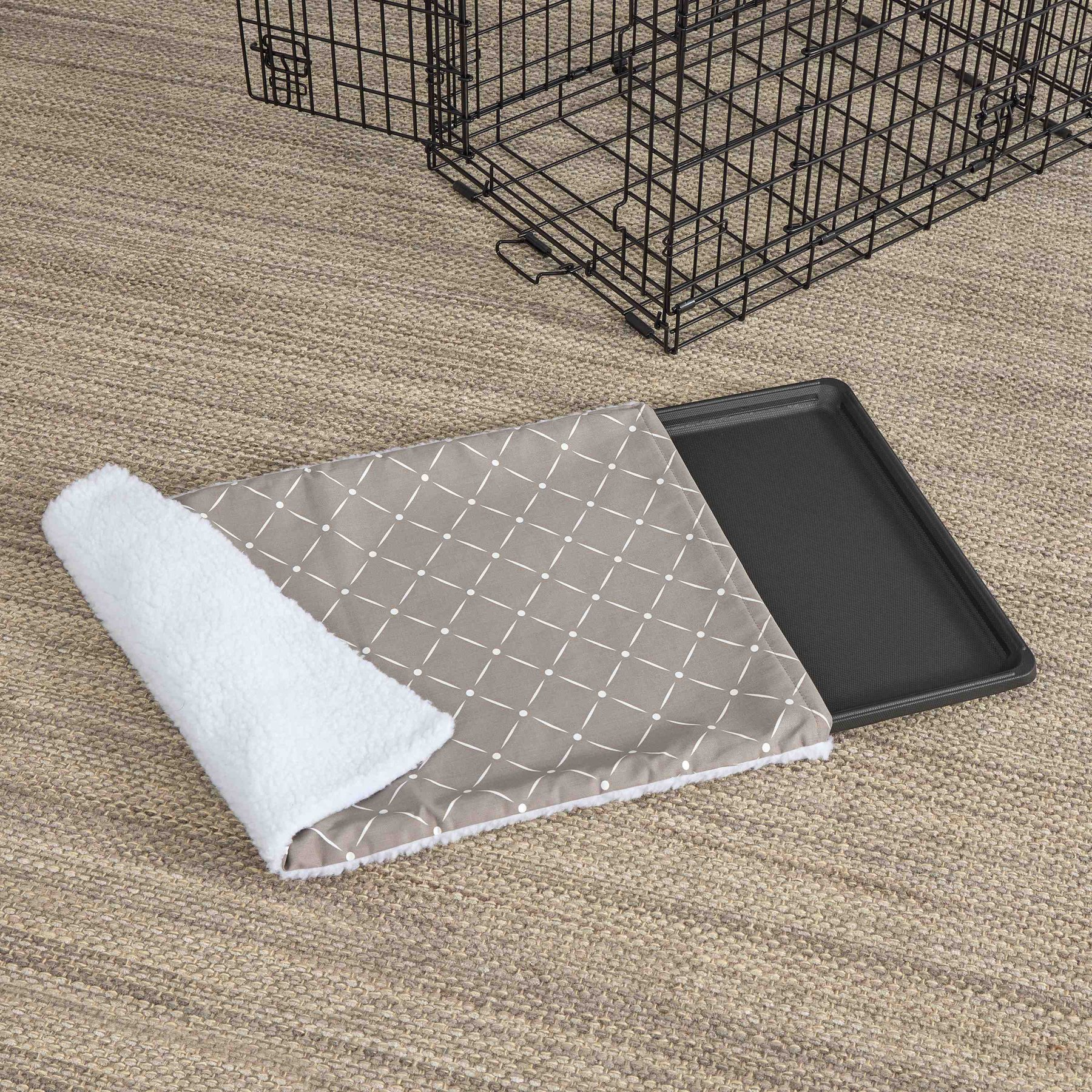 MidWest Quiet Time Reversible Crate Pan Cover Dog & Cat Crate, Mushroom, Large