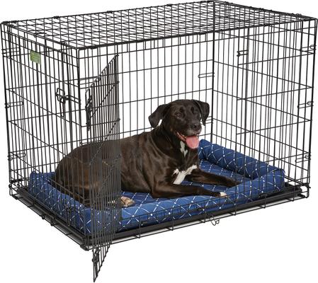 Show full view: MidWest QuietTime Couture Ashton Bolster Dog Crate Mat, Blue, Large  slide 3 of 7