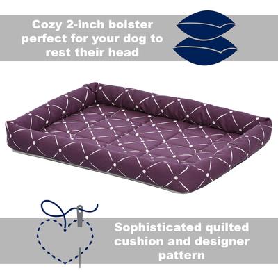 Show full view: MidWest QuietTime Couture Ashton Bolster Dog Crate Mat, Plum, Small  slide 3 of 5