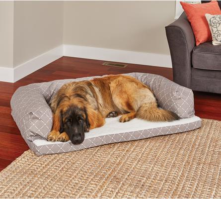 Show full view: MidWest QuietTime Couture Hampton Orthopedic Bolster Dog Bed with Removable Cover, Mushroom/White, Giant slide 2 of 7