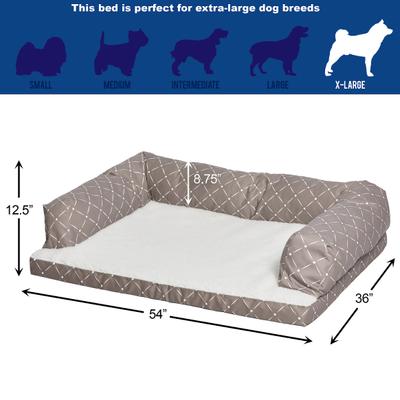 Show full view: MidWest QuietTime Couture Hampton Orthopedic Bolster Dog Bed with Removable Cover, Mushroom/White, Giant slide 3 of 7