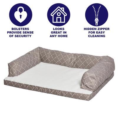 Show full view: MidWest QuietTime Couture Hampton Orthopedic Bolster Dog Bed with Removable Cover, Mushroom/White, Giant slide 4 of 7