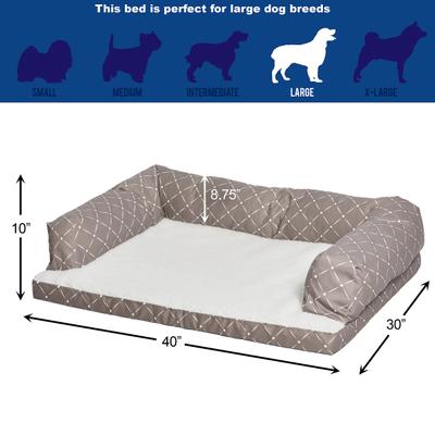 Show full view: MidWest QuietTime Couture Hampton Orthopedic Bolster Dog Bed with Removable Cover, Mushroom/White, Large slide 2 of 6